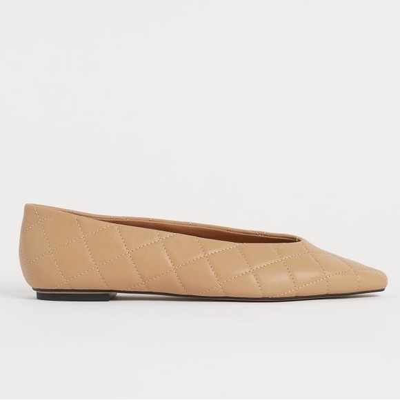 H&M Faux Leather Beige Quilted Flats Shoes 41 10
